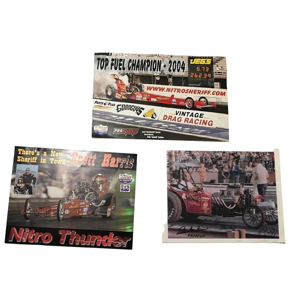 Vintage Racing Posters and Reprint Signed Photo, 1 lot,  11x13, 11x 8 1 /2, 11x